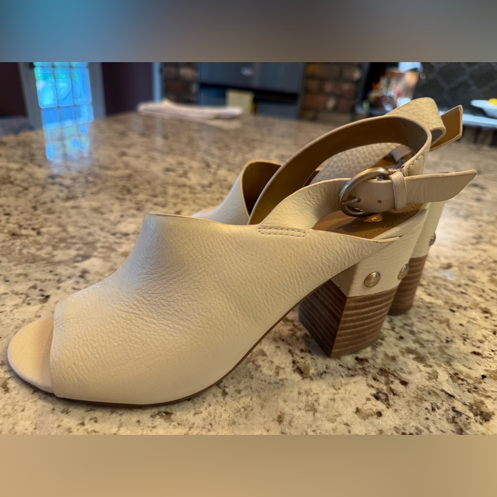 Marc Fisher Cream Heels with Stacked Block Heel - Picture 3 of 9